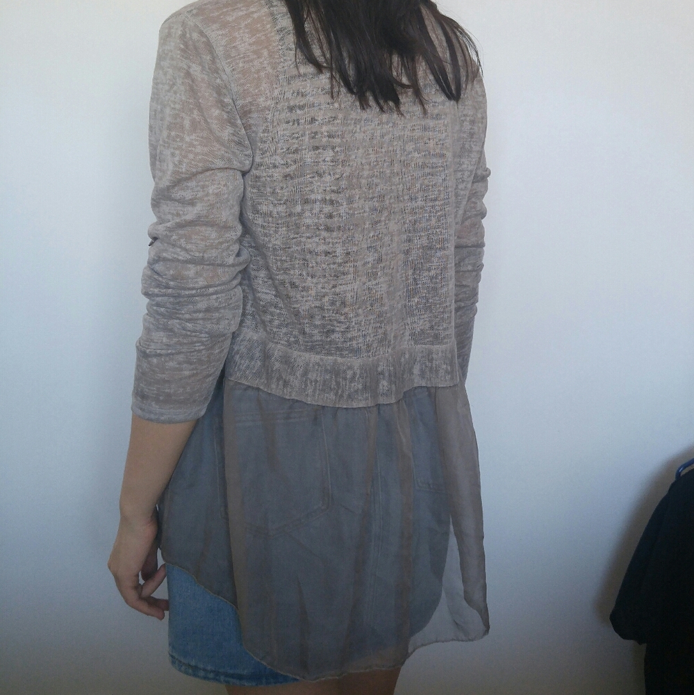 Beige Taupe Thin Knit Crochet Cardigan - Picture 4 of 13